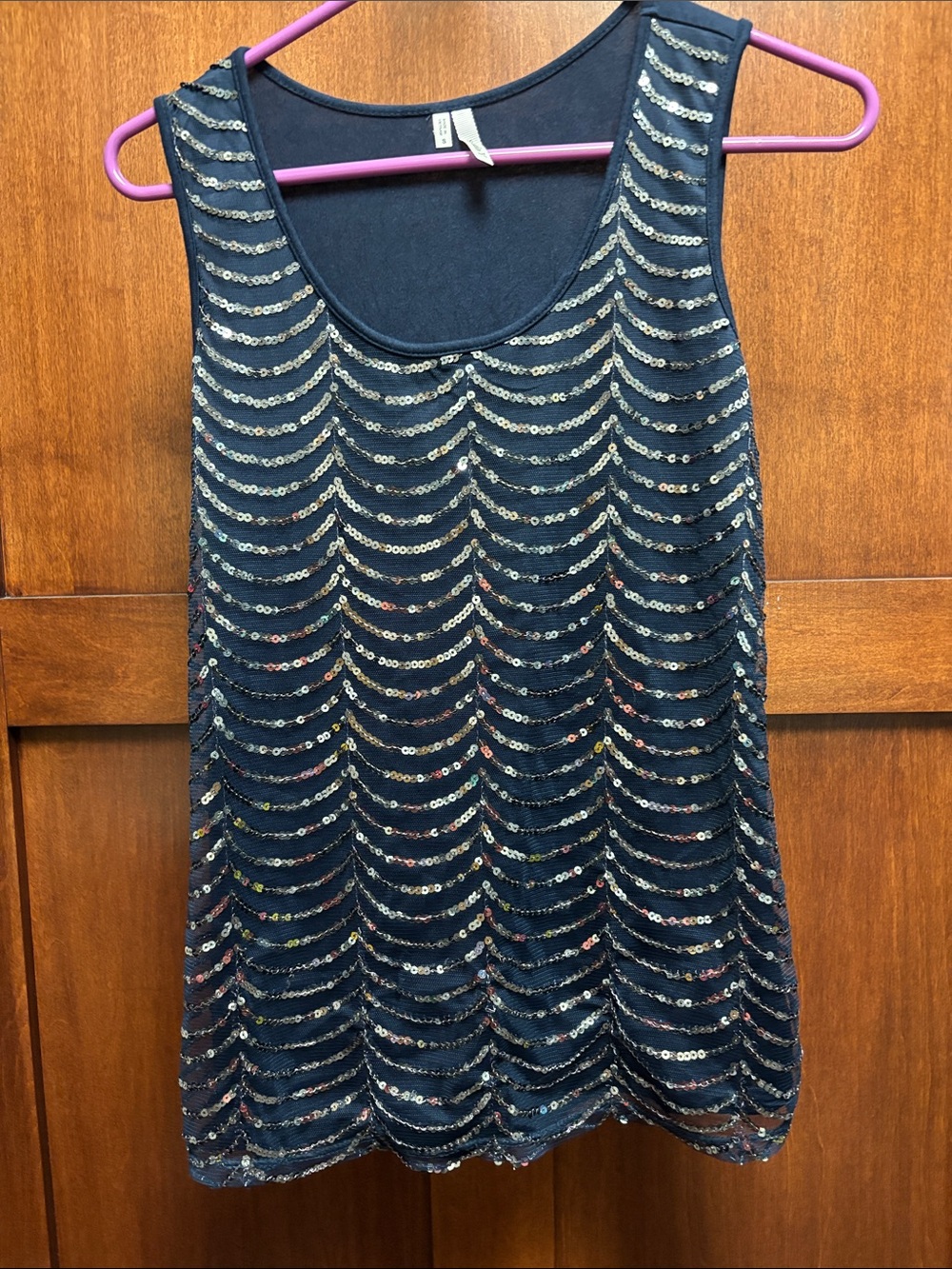 Studio Y Navy Sequin Scoop Neck Tank Top